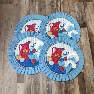 Placemats Set Of 4 Homemade Napkin Holder Country Design Blue & Multi-colored